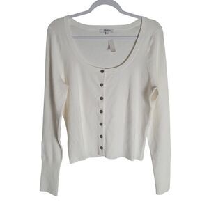 Madewell Signature Knit Scoopneck Cardigan Women's XXL White Preppy Casual NEW